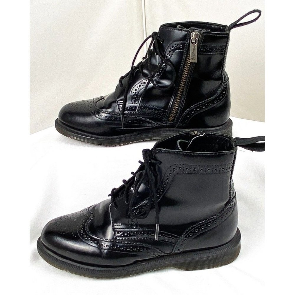 Dr Martens Delphine Ankle Boot Women's 7 Black Brogue Side Zip Lace-Up